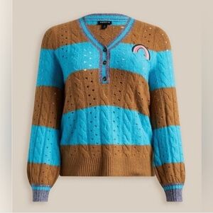 Torrid Women's Vegan Cashmere Knit Sweater Blue Brown Striped V-Neck Size 3X